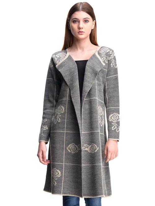 grey self designed woolen cardigan - 20507286 - Very Small Image - 1