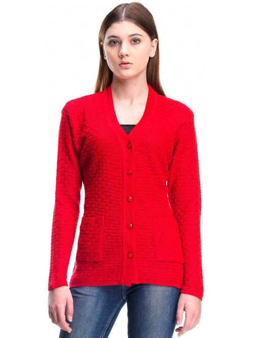 red self designed woolen cardigan - 20507311 - Very Small Image - 1
