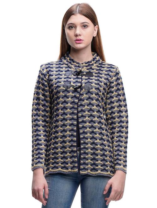 blue self designed woolen cardigan - 20507319 - Very Small Image - 1