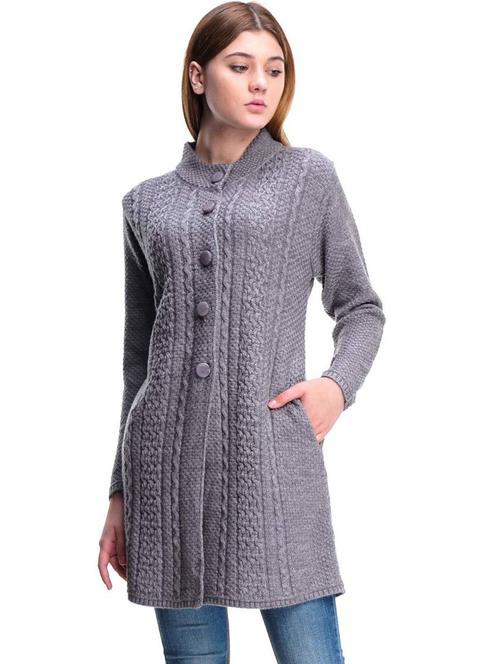 women grey wool blend cardigan - 20507392 - Very Small Image - 1