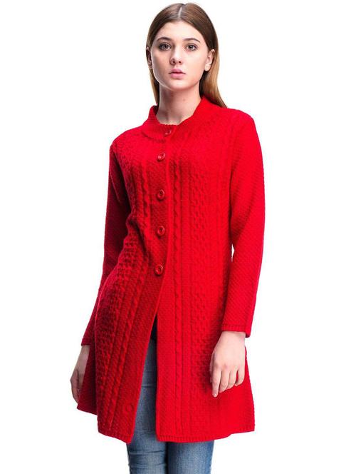 red self designed woolen cardigan - 20507398 - Very Small Image - 1
