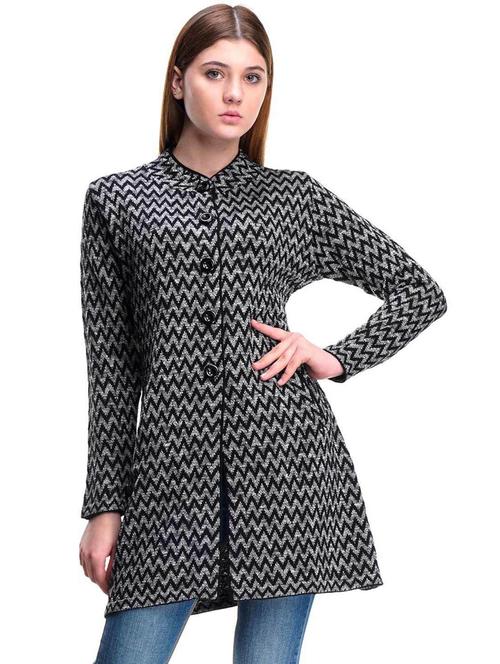 black self designed woolen cardigan - 20507403 - Very Small Image - 1