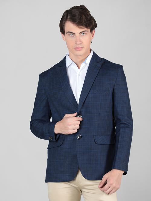 men self designed navy blue single breasted casual blazer - 20507672 - Very Small Image - 1