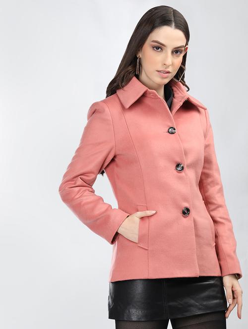 women peach tweed short overcoat - 20507766 - Very Small Image - 1