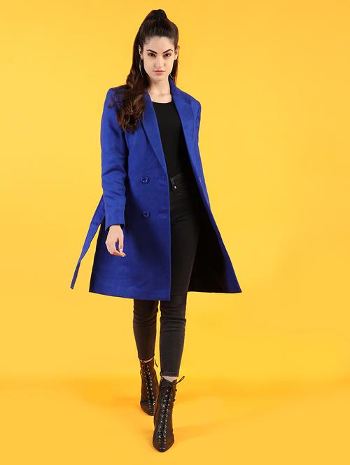women blue tweed trench coat - 20507802 - Very Small Image - 1