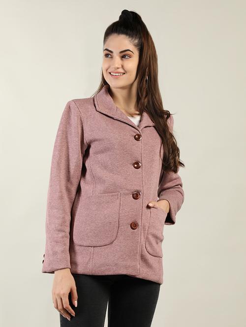 women mauve fleece regular coatoat - 20507831 - Very Small Image - 1