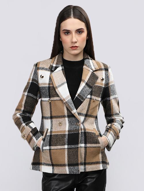 women brown tweed checked blazer - 20507846 - Very Small Image - 1
