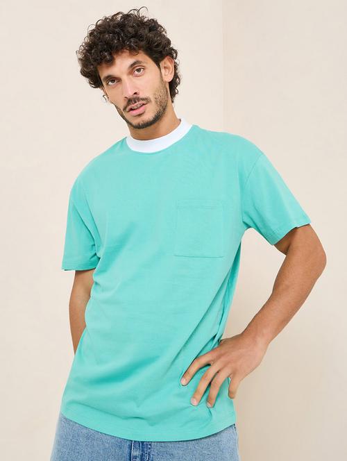 men solid turquoise cotton oversized t-shirt - 20508062 - Very Small Image - 1