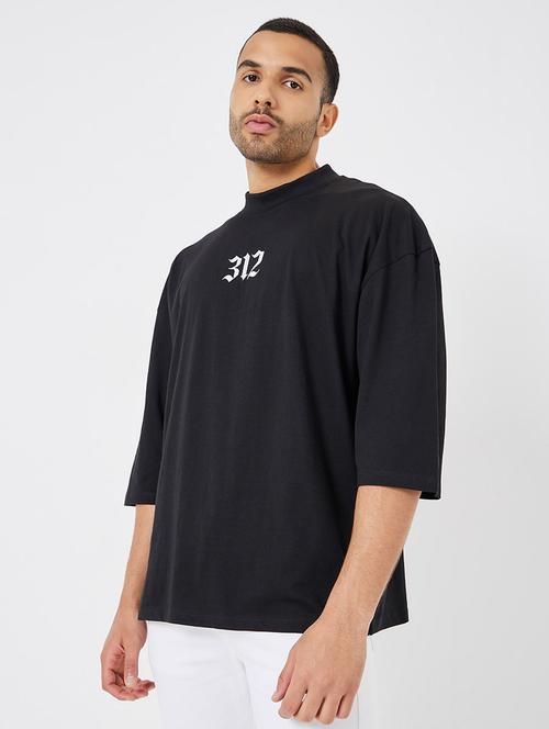 men typography printed black cotton oversized t-shirt - 20508172 - Very Small Image - 1