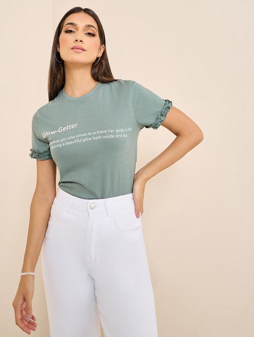 women's chest print crew neck t-shirt - 20508282 - Very Small Image - 1