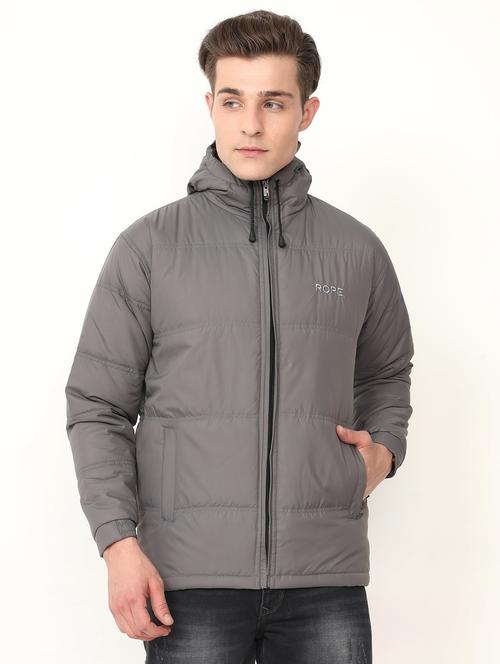 men taupe logo embroidered polyester casual jacket - 20508453 - Very Small Image - 1