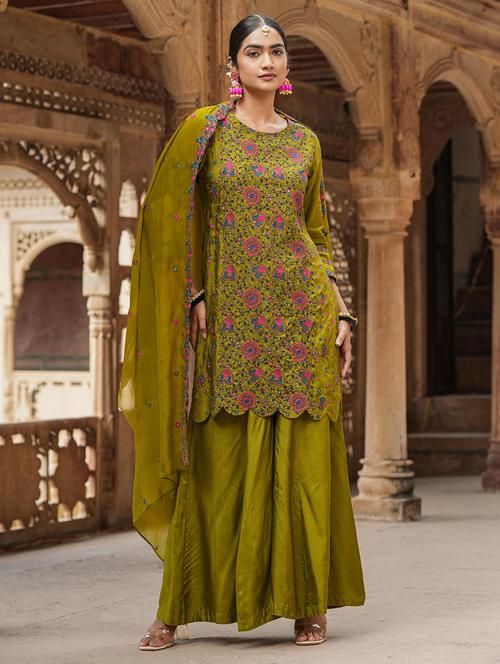 olive kurta palazzo set with dupatta - 20508775 - Very Small Image - 1