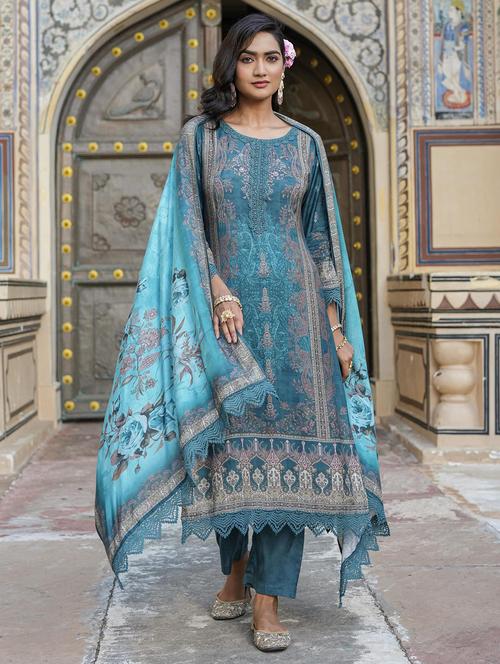 teal kurta pant set with dupatta - 20508776 - Very Small Image - 1