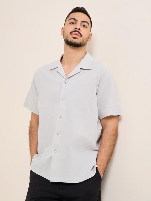 men solid grey cotton relaxed fit casual shirt - 20509228 - Very Small Image - 1