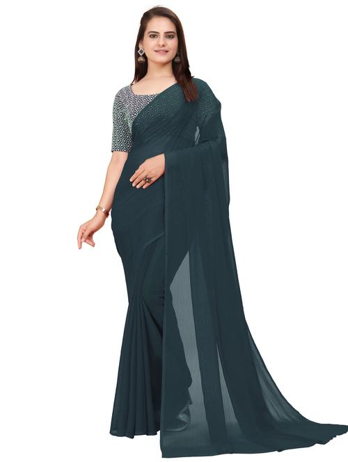 women's solid bottle green colored saree - 20509980 - Very Small Image - 1