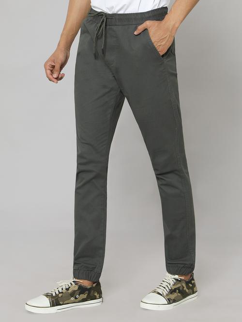men solid grey cotton slim fit jogger - 20511144 - Very Small Image - 1