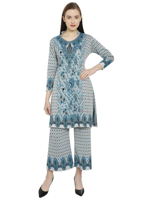 women light blue v neck kurta palazzo set - 20511922 - Very Small Image - 1
