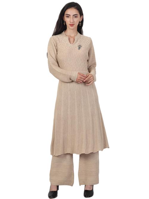 beige wool blend kurta pant set - 20511981 - Very Small Image - 1