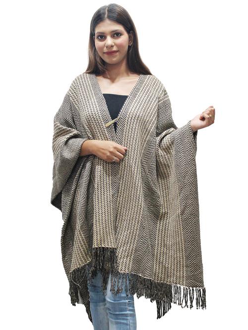 grey self designed woolen cape poncho - 20512099 - Very Small Image - 1