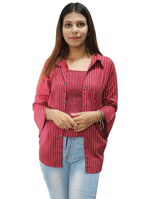 women striped casual smocked top with jacket - 20512469 - Very Small Image - 1