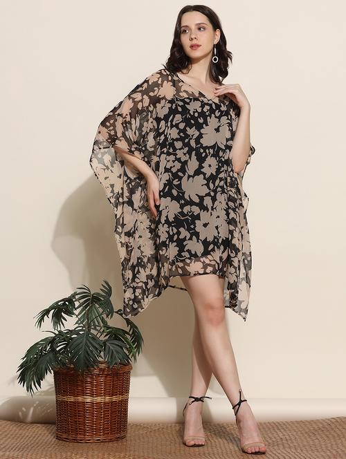 women v-neck floral printed kaftan dress - 20512656 - Very Small Image - 1