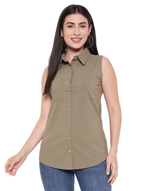 olive cotton regular shirt - 20512686 - Very Small Image - 1