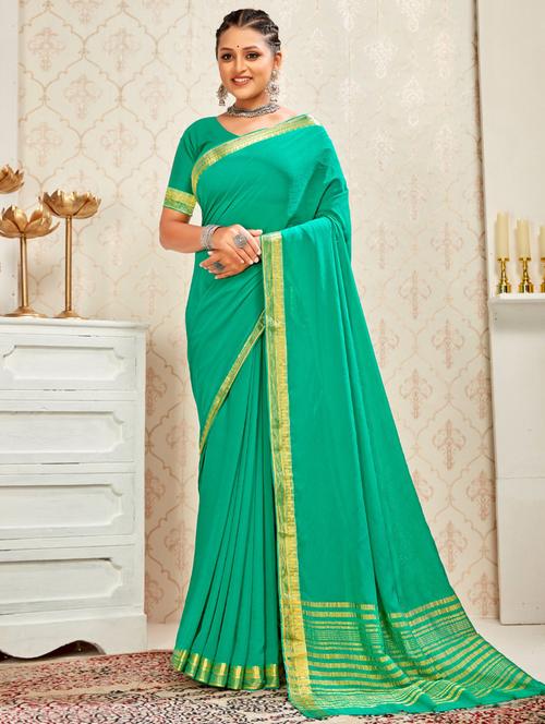 women's bordered sea green colored saree with blouse - 20512792 - Very Small Image - 1