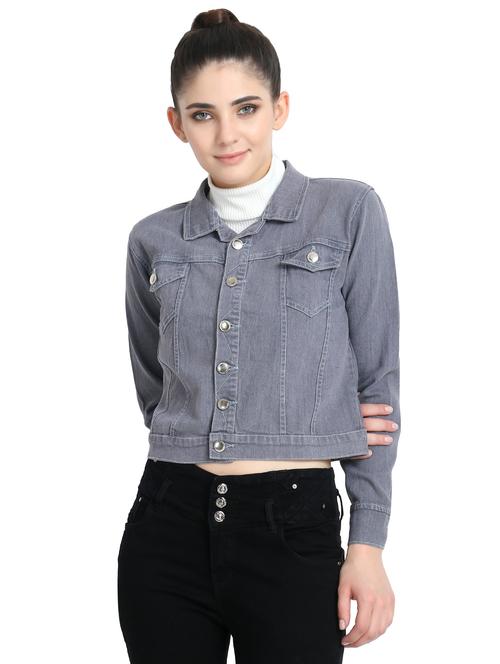 women solid denim jacket - 20517691 - Very Small Image - 1