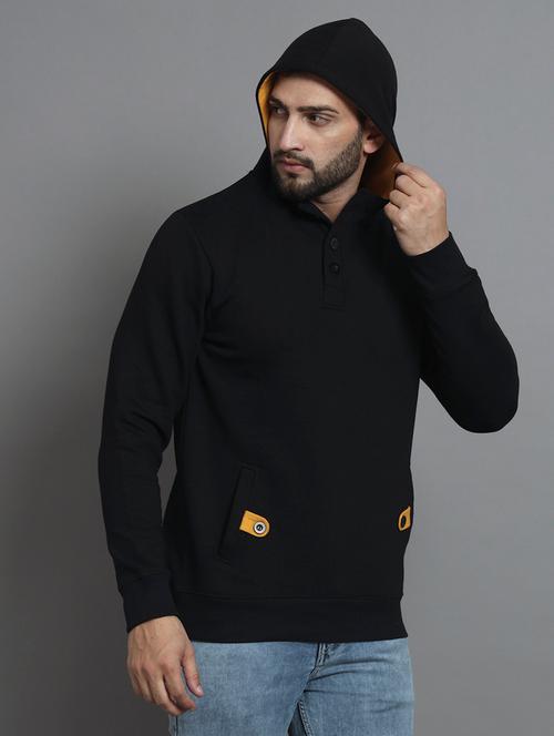 men solid black fleece hooded sweatshirt - 20519578 - Very Small Image - 1
