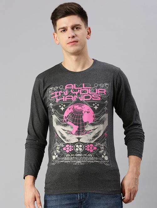 men round neck front print t-shirt - 20520363 - Very Small Image - 1
