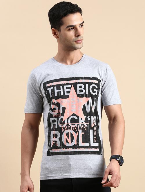 men round neck front print t-shirt - 20520550 - Very Small Image - 1