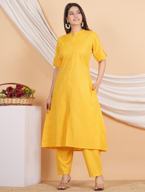 yellow rayon kurta pant set - 20520982 - Very Small Image - 1