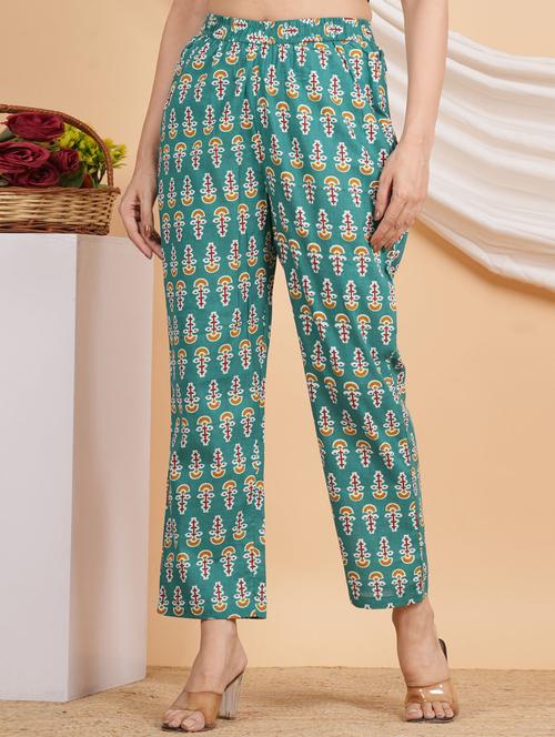 women mid rise block printed straight palazzo - 20520988 - Very Small Image - 1