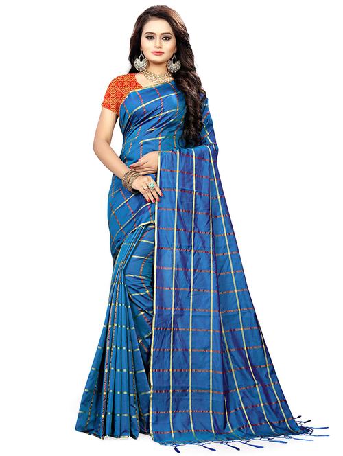 women's self design blue colored saree with blouse - 20521565 - Very Small Image - 1