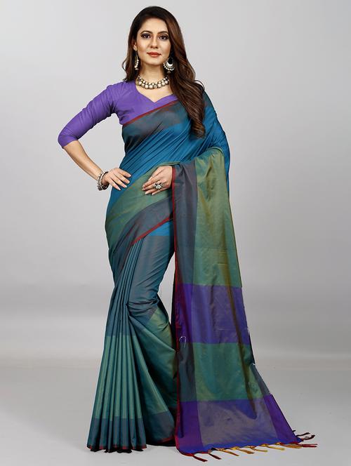 women's color block blue colored saree - 20521589 - Very Small Image - 1