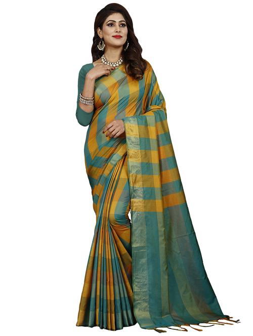 women's checks green colored saree - 20521591 - Very Small Image - 1