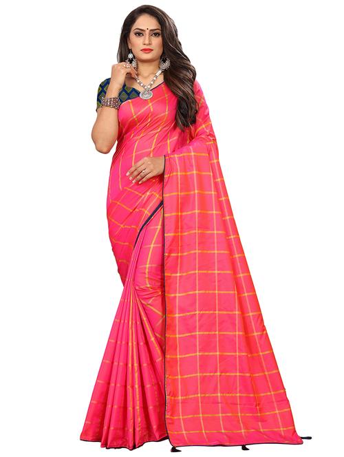 women's checks pink colored saree with blouse - 20521594 - Very Small Image - 1
