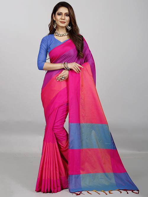 women's color block pink colored saree with blouse - 20521606 - Very Small Image - 1