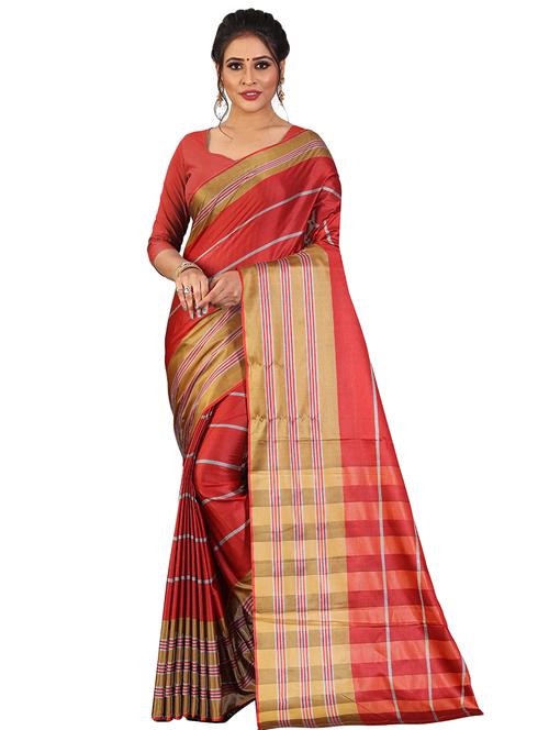 women's stripes red colored saree with blouse - 20521676 - Very Small Image - 1