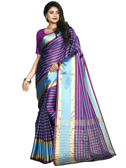 women's stripes purple colored saree with blouse - 20521691 - Very Small Image - 1