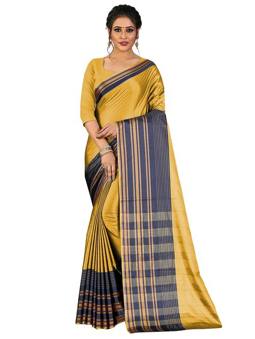 women's stripes mustard colored saree with blouse - 20521693 - Very Small Image - 1