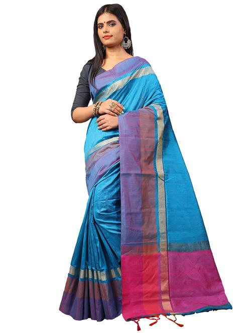 blue art silk plain saree - 20521779 - Very Small Image - 1