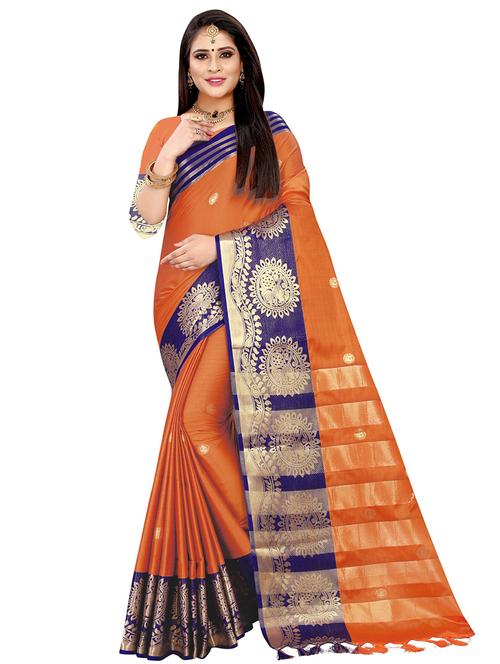 women's self design orange colored saree with blouse - 20521793 - Very Small Image - 1