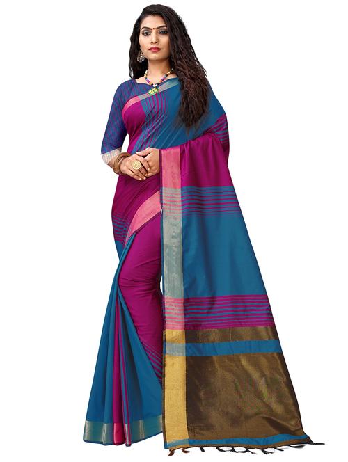 women's color block multi colored saree with blouse - 20521812 - Very Small Image - 1