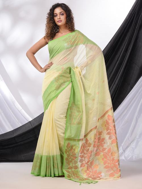women's self design yellow colored saree with blouse - 20522178 - Very Small Image - 1