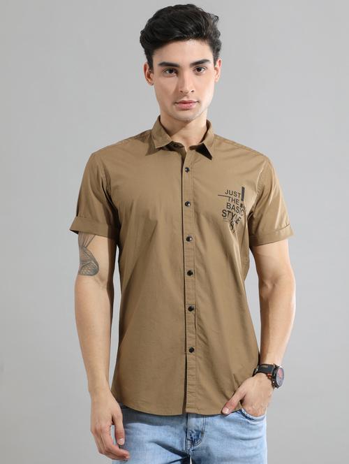 khaki solid casual shirt - 20522325 - Very Small Image - 1