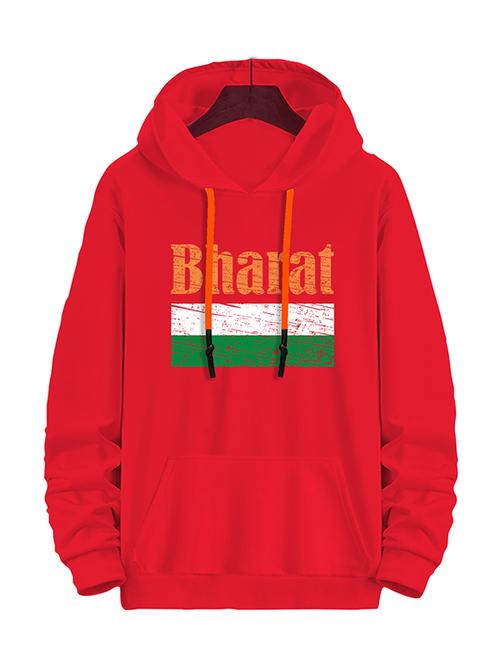 men graphic printed red fleece hooded sweatshirt - 20524967 - Very Small Image - 1