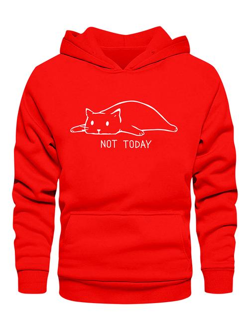 men graphic printed red fleece hooded sweatshirt - 20526460 - Very Small Image - 1