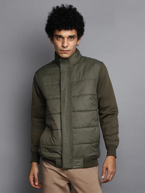 olive solid long sleeve casual jacket - 20534096 - Very Small Image - 1