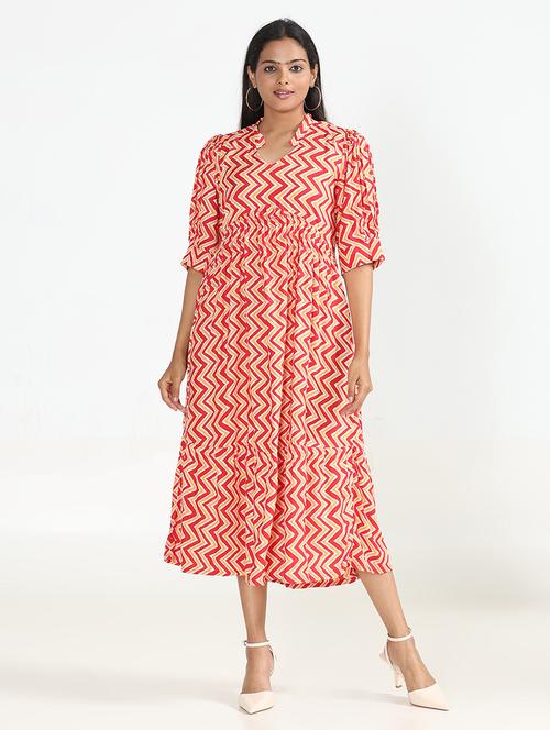 women mandarin neck chevron printed a-line dress - 20534398 - Very Small Image - 1
